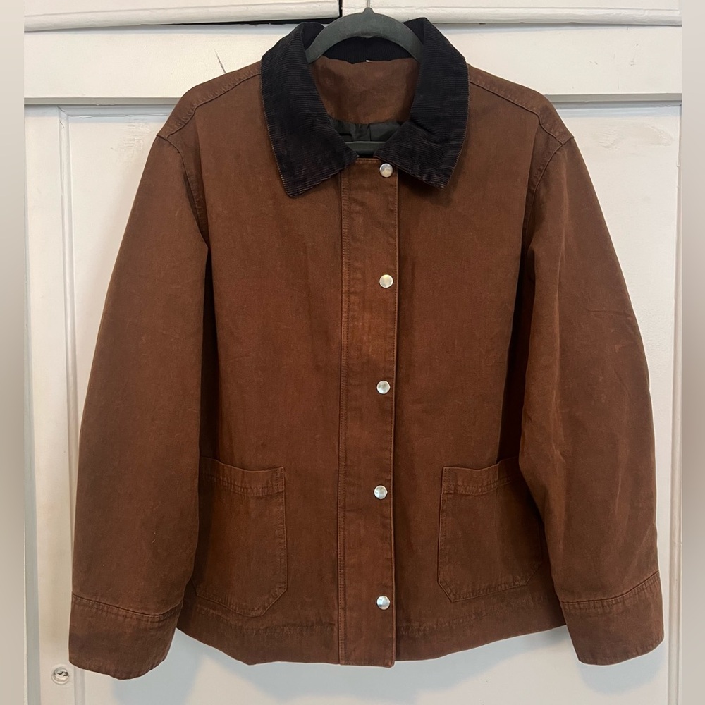 Brown Barn Jacket with Black Collar NWT